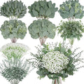 200 Pcs 8 Kinds Mixed Artificial Eucalyptus Stems Bulk Fake Silver Dollar Eucalyptus White Seeds Stems Bundle Faux Plants Greenery for DIY Bouquets Floral Arrangement Wedding Engagement Party Decor by Palonu