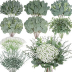 200 Pcs 8 Kinds Mixed Artificial Eucalyptus Stems Bulk Fake Silver Dollar Eucalyptus White Seeds Stems Bundle Faux Plants Greenery for DIY Bouquets Floral Arrangement Wedding Engagement Party Decor by Palonu