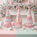 Simgoing 3 Pcs Pink Gingerbread Christmas Tree Figurines Pastel Table Decor - Image 4