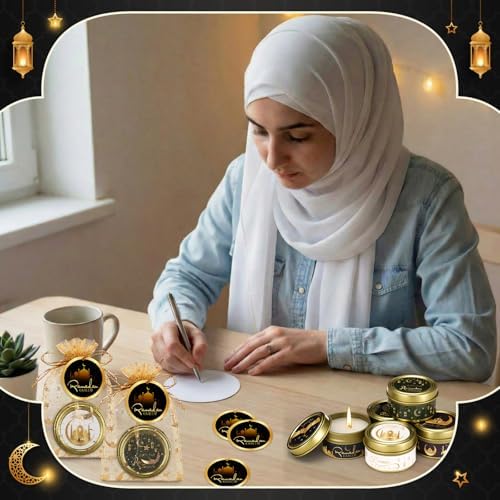 MTLEE 20 Set Ramadan Mubarak Scented Candle with Organza Bag and Cards Ramadan Gifts Eid Candles Muslim Scented Light Islamic Party Favors Gifts for Home Muslim Islam Festival Holiday Decor (Gold) - Image 5