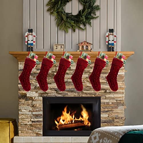 Christmas Stockings Bulk, 20 Inch Burgundy Knit Stockings Christmas Holiday Decoration, 6 Pack - Image 2