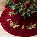 Christmas Tree Skirt, 72 Inches, Gold Embroidered Holly Style, Red by Vertintong