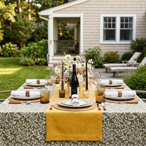 Solino Home 100% Pure Linen Dining Table Runner Yellow, Fete 14 x 132 in - Image 2