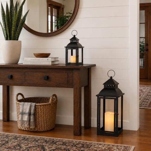 NEEDOMO LED Lanterns Decorative Outdoor&Indoor, Set of 2 Large Bronze Metal Lantern Decor with LED Candle, Lantern Decor for Porch, Patio, Garden, Balcony, Wedding, Spring Decorations (NO Glass) - Image 3