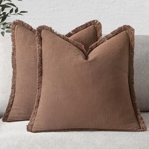 MIULEE Linen Decorative Fall Euro Throw Pillow Covers Dark Coffee 28x28 by MIULEE