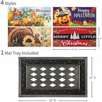 Evergreen Sassafras Fall Christmas Holiday Doormat Insert Bundle & Tray Set of 5, Interchangeable Entrance Door mats Indoor and Outdoor Welcome Mat 30 x 18 Tray Non Slip Backing Low Profile - Image 2