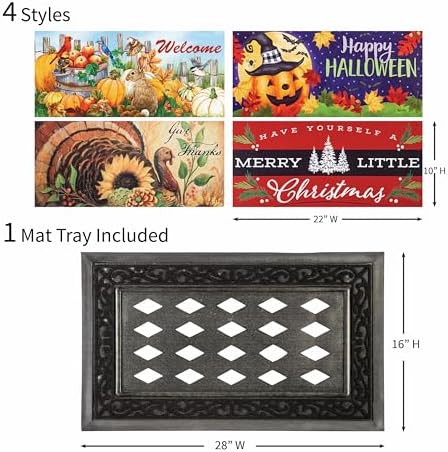 Evergreen Sassafras Fall Christmas Holiday Doormat Insert Bundle & Tray Set of 5, Interchangeable Entrance Door mats Indoor and Outdoor Welcome Mat 30 x 18 Tray Non Slip Backing Low Profile - Image 2