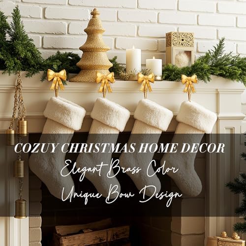 MorningRo 4 Pcs Bow Christmas Stocking Holder Brass Stocking Hangers Handmade Wrought Iron Xmas Bow Decoration for Fireplace Shelf Staircases Party Decoration Christmas Mantel Decor - Image 6