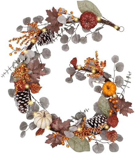 Valery Madelyn 6ft Fall Maple Leaves Garlands for Mantle with Pumpkins by ValeryMadelyn