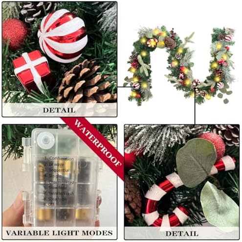 WANNA-CUL Pre-Lit 6ft Red White Christmas Garland with 30 LED Lights - Image 4