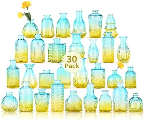 Glass Bud Vases in Bulk Set of 30 Pcs,Small Glass Vases for Flowers as Wedding Centerpieces for Tables,Clear Flower Vases Suitble for Wedding Decorations,Home Decor (Yellow Green, 30 pcs) by earthgadgets