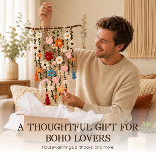 Bohemian Crochet Flowers Wall Decor Handmade Macrame Hanging (2PCS) - Image 5