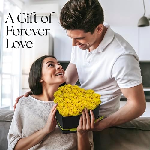 GLAMOUR BOUTIQUE Preserved Flowers, 27 Forever Yellow Roses in Heart Box - Image 4