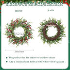 SHACOS Artificial Christmas Wreath 20" Winter Wreaths Pine Red Berries Xmas Holly Berry Decoration for Front Door Window Party Holiday, Red Green - Image 3