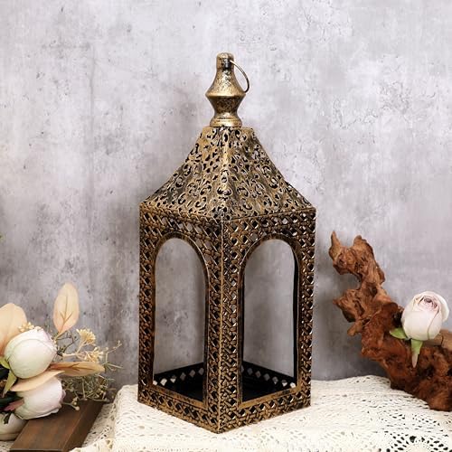 Moroccan Lantern Lamp Decorative Candle Holders for Ramadan Decorations, Hanging, Outdoor Patio or Porch, Indoor Home Decor (Bronze 13.2inch) - Image 5