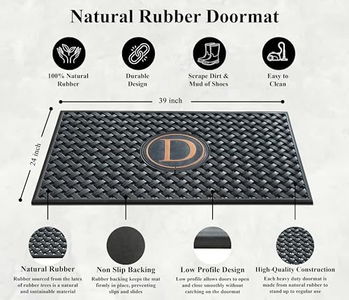 A1HC Natural Rubber Front Door Mat 24x39 inches, Monogrammed Doormat for Entryway, Heavy Duty Shoe Scraper Welcome Mat for Porch, Patio & Outside Entrance - Black - Image 3