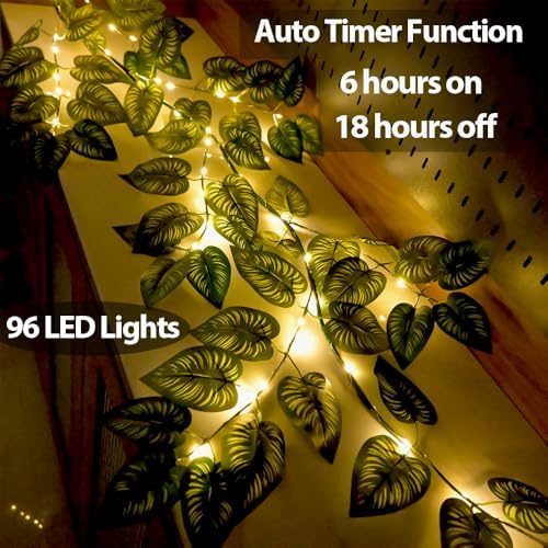 6.56FT Green Vines Garland with Lights 96 LED Battery Operated with Timer Faux Photos Vines Twig with Lights Spring Garlands Decortions for Mantel Fireplace Table Wall Patio Wedding Holiday Home Decor - Image 3