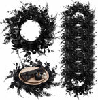 Halloween Placemats Set of 6 Artificial Black Round Wreath Charger by Gandeer