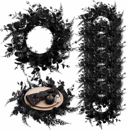Halloween Placemats Set of 6 Artificial Black Round Wreath Charger by Gandeer