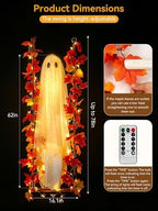 AYGXU Halloween Decorations Outdoor Indoor-5.3ft Hanging Ghost Decor with a Maple Leaf 6.6ft Swing,Ghost Light,Halloween Decor for Tree,Yard,Porch,Garden - Image 3