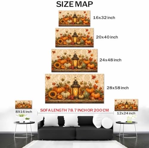 WAXWHELK Fall Canvas Wall Art Rustic Farmhouse Pumpkin Harvest Lantern Painting Pictures Artwork for Autumn Thanksgiving Home Decor Living Room Bedroom, (30"x60") - Image 5