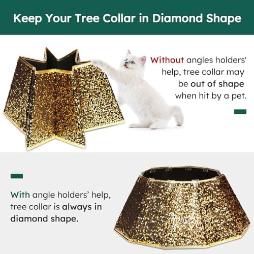 HarcoHome Glitter Christmas Tree Collar, 26" D Sparking Sequins Tree Skirt, Dazzling Foldable Tree Stand Base Cover, Handcrafed Tree Ring for Xmas Tree Decoration (Gold and Black, Diamond) - Image 4
