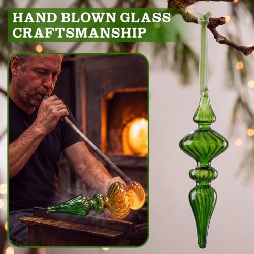 12 Pcs Vintage Glass Finial Christmas Ornaments, Green - Image 5