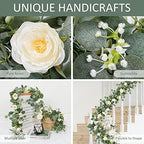 TOCHGREEN 4 Pack Artificial Eucalyptus Flower Garland with White Roses - Image 3