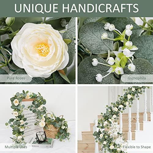TOCHGREEN 4 Pack Artificial Eucalyptus Flower Garland with White Roses - Image 3
