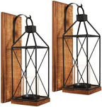 Homemory Wall Candle Sconces Set of 2, Rustic Wood Holders with Glass Decor by Homemory