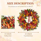 Fall Wreaths for Front Door 24" Harvest Thanksgiving Wreath with Pumpkins - Image 4