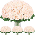 100Pcs Champagne Roses Artificial Flowers Real Touch Velvet Roses Bouquet by BLEUMCADE