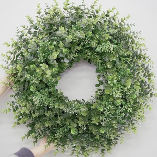26'' Large Boxwood Wreath for Front Door Window Porch Artificial Boxwoods Greenery Leaves Outdoor Indoor Wreath for Home Door Farmhouse Wall Decor Spring Summer All Seasons Green by CHIYINBAO