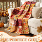 50''x66'' Fall Maple Leaves Quilted Throw Blanket Retro Deocr - Image 5
