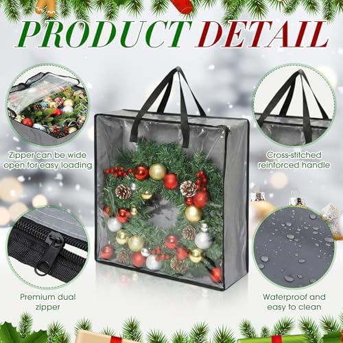 6 Pcs Christmas Wreath Storage Container 26 x 26 x 8.7 Inch Bags, Gray - Image 3