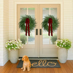 2 Pack Christmas Wreath for Front Door, Artificial Pine Cedar Holiday Wreath with Red Bow, Winter Greenery Wreath for Indoor Outdoor Home Decoration - Image 2