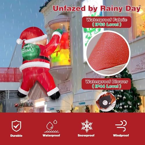 6FT Christmas Inflatables Outdoor Decorations Joy Hanging Santa Claus Gift Bag, Bright LED Lights Blow Up Giant Christmas Decor for Indoor Yard Outside Party Lawn Wall Porch Holiday - Image 4