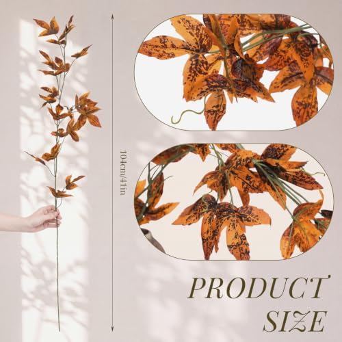 Giegxin Fall Faux Stems Grape Ivy Leaves 39.37 Inch, Orange, 12 Pcs - Image 3