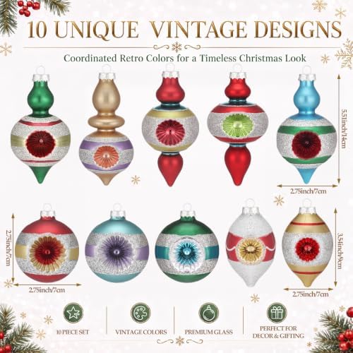 Soulchen 10 Pcs Vintage Glass Christmas Ornaments, Assorted, Retro - Image 3
