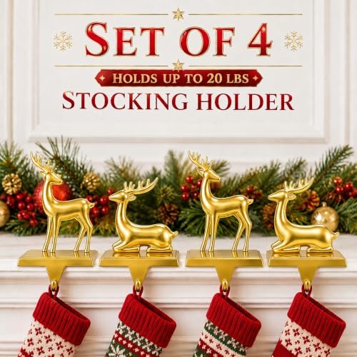 Stocking Holders for Mantel Unique Gold Christmas Stocking Hangers Set of 4 - Image 2