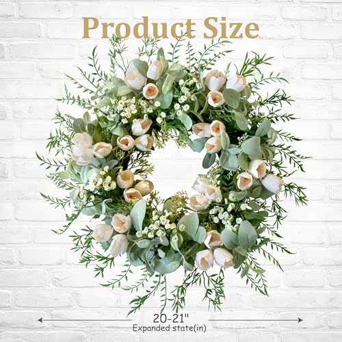 20" White Tulip Wreath for Front Door Spring Summer Easter Décor - Image 5