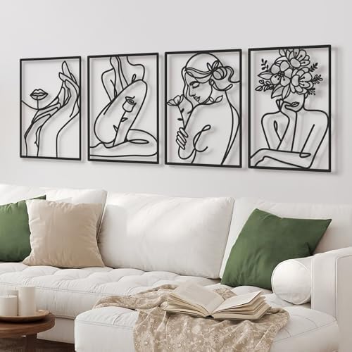 Bakovity Black Metal Wall Art, Abstract Flower Line Decor, 4pcs 22.5x16 in - Image 2