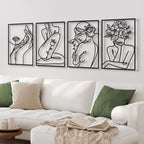 Bakovity Black Metal Wall Art, Abstract Flower Line Decor, 4pcs 17x12 in - Image 2