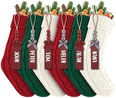 6PACK LumaBria18Inch Cable Knitted Personalized Christmas Stockings, Personalized Hanging Stockings for Holiday Party, Christmas Tree, and Family Home Decor in Red, White, Green by LumaBria