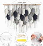Weldomcor Macrame Wall Hanging Leaf Woven Tapestry Bohemian Chic Wall Hanging Feather Large Handmade Wall Art Decor for Bedroom Living Room Apartment Ornament, 39 inch - Image 3