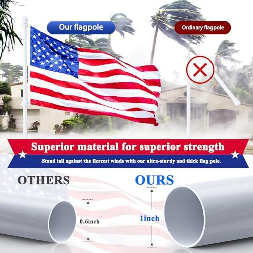 PHITRIC Flag Pole Kit, Tangle Free Spinning Stainless Steel Rustproof Flagpole for 3x5 Sports Fan Outdoor Flags for Outside House (White, 6FT, with Bracket) - Image 3