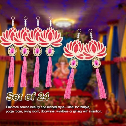 AceOrbit 24 Pcs Rose Red Lotus Diwali Hanging Decorations for Home - Image 3