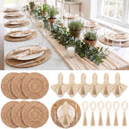Fanfanwin Set of 6 Boho Woven Placemats with Khaki Napkins, 13 in by Fanfanwin
