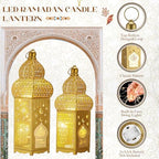 Honoson Eid Ramadan Lantern Large Golden Temple Moroccan Lantern Lamp Ramadan Decorations for Home, Hanging, Outdoor Patio or Indoor Home Decor, Gold, with LED String Lights(Elegant) - Image 5