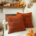 GEEORY Rust Fall Pumpkin Throw Pillow Covers, 26x26 Inch (Set of 2), Soft Faux Fur Wool, Farmhouse Style for Autumn Home Sofa Decor GC019-26 - Image 3